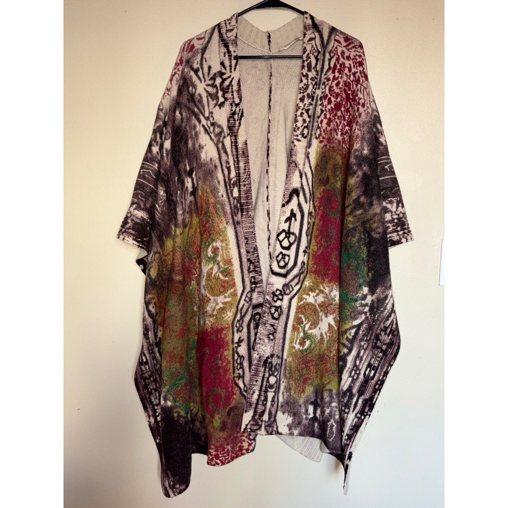 Soft Surroundings Oversized Knit Poncho Wrap Abstract Paisley Print Shawl - Picture 14 of 15
